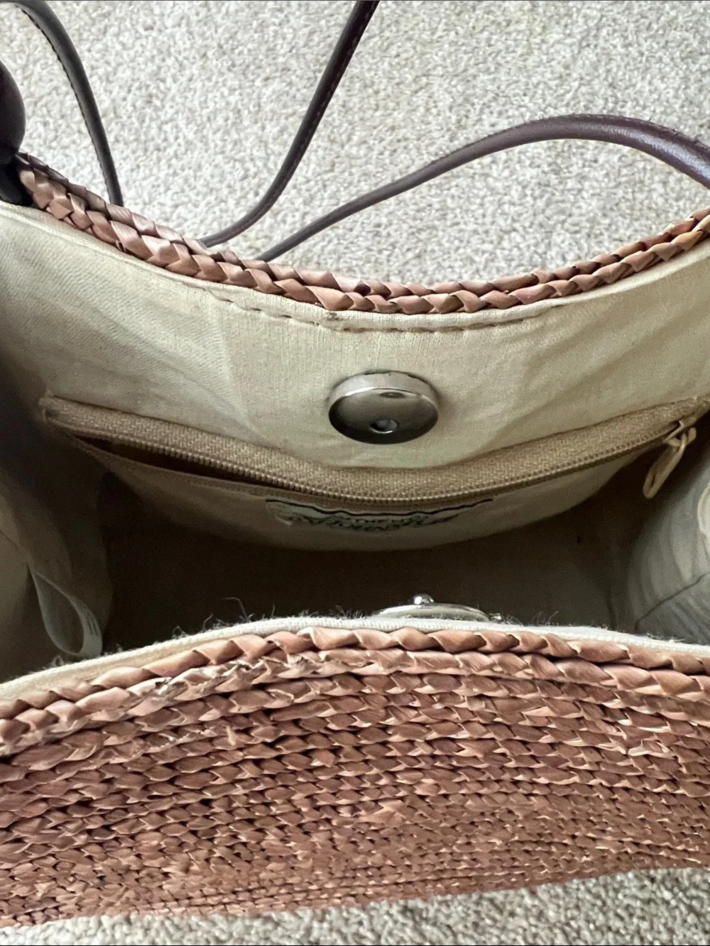 St. John's Bay Woven Straw Tote with Dark Brown Leather Straps